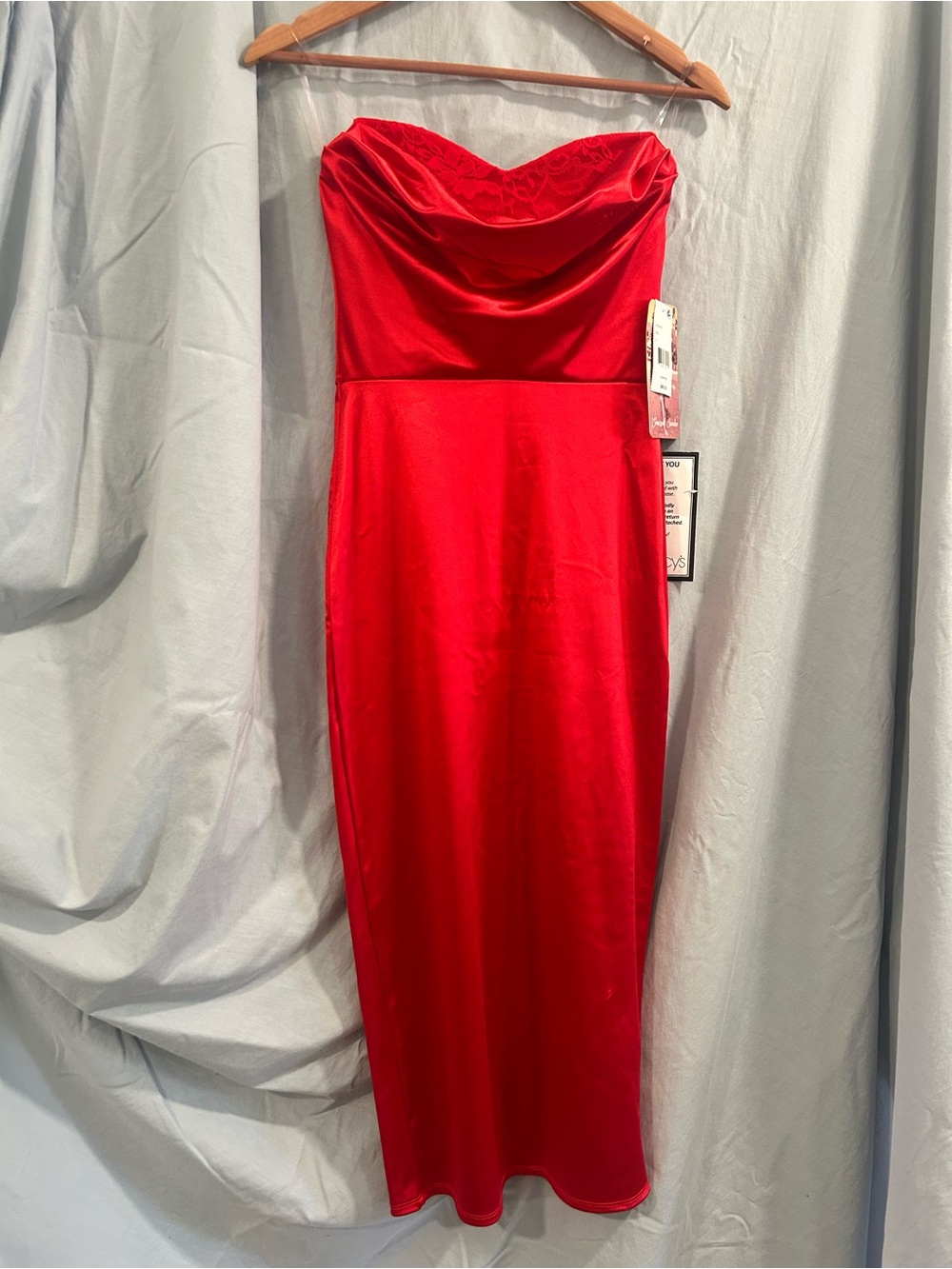 Emerald Sundae Strapless Satin Dress in Red